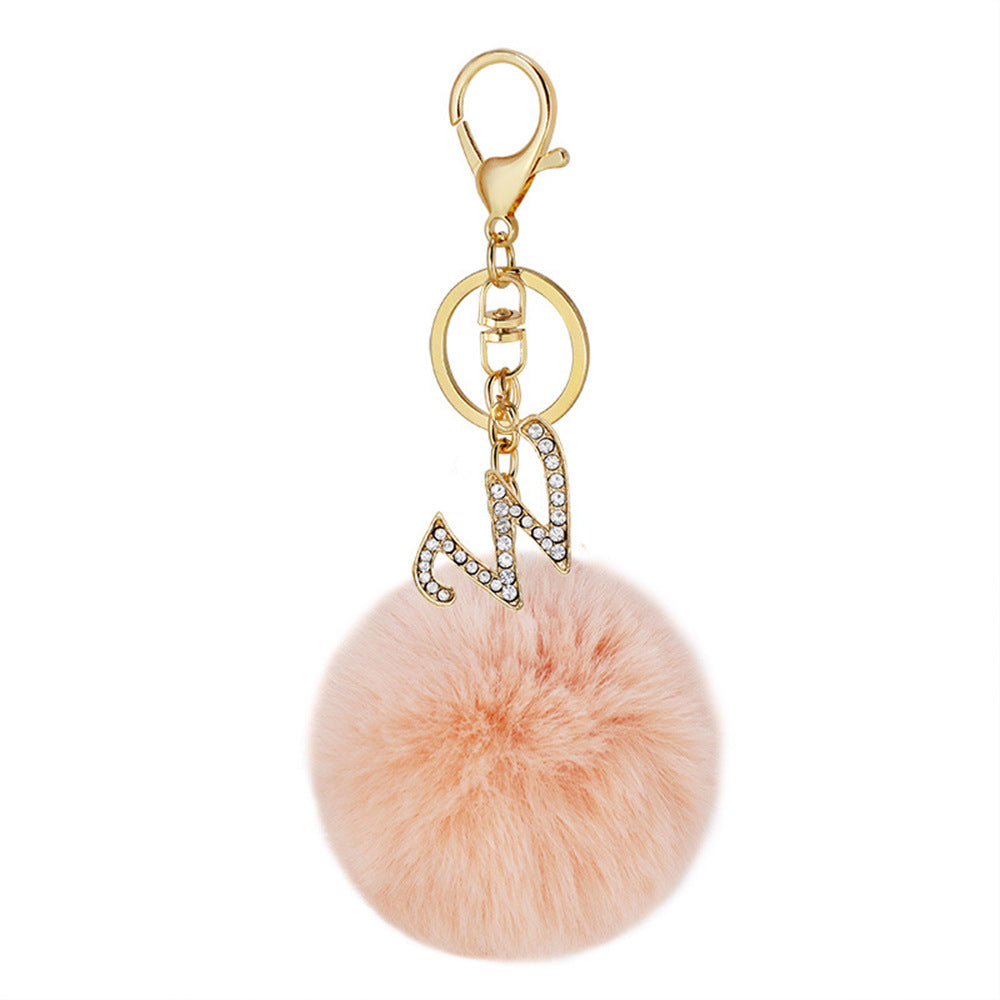Wholesale Zinc Alloy 26 English Alphabet Hair Ball Keychain